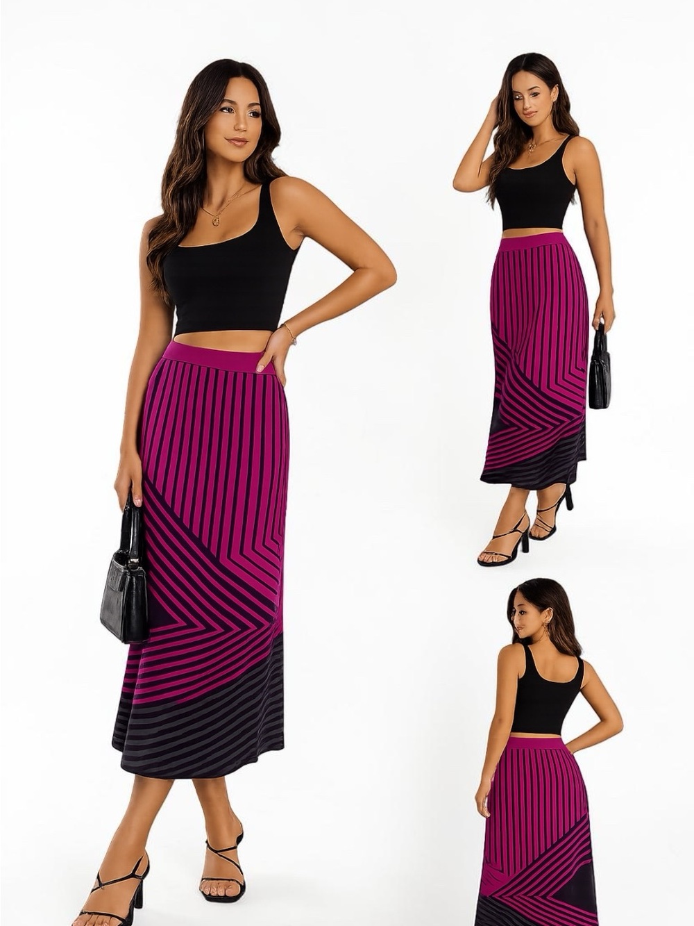 💖 Ming Wang retro Fushia pink Geometric Knit Midi Skirt – Size Medium